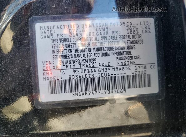 3N1AB7AP3JY347089 2018 NISSAN SENTRA Black Vista del compartimento del motor