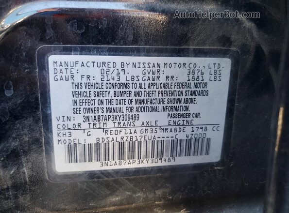 3N1AB7AP3KY309489 2019 NISSAN SENTRA Угольный Вид наклейки с VIN-кодом