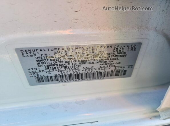 3N1AB7AP3KY438073 2019 NISSAN SENTRA White Vista del compartimento del motor