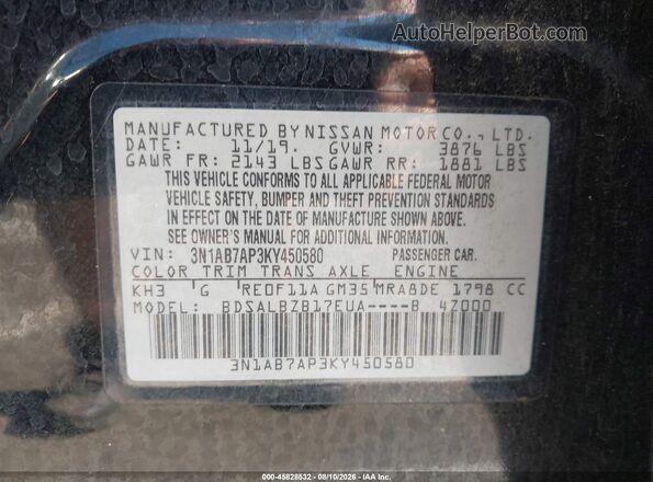 3N1AB7AP3KY450580 2019 NISSAN SENTRA Black Widok komory silnika
