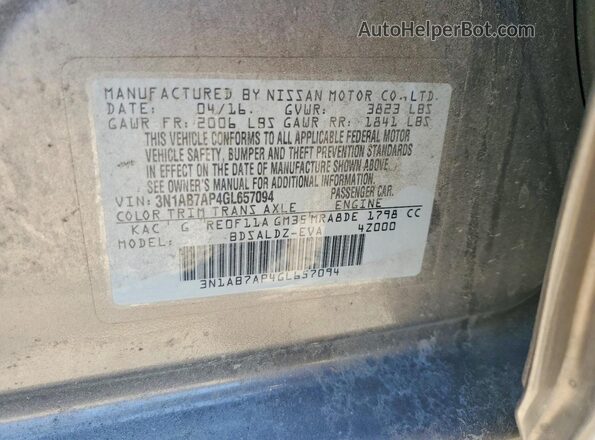3N1AB7AP4GL657094 2016 NISSAN SENTRA Charcoal VIN კოდის სტიკერის ხედი