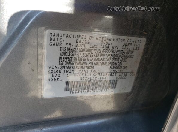 3N1AB7AP4GL675739 2016 NISSAN SENTRA Серый Вид наклейки с VIN-кодом