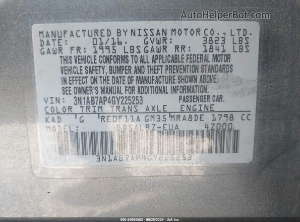 3N1AB7AP4GY225253 2016 NISSAN SENTRA Gray Vista del compartimento del motor