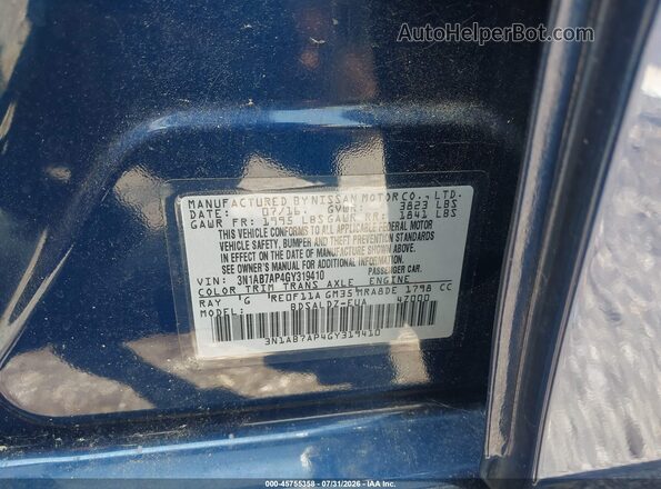 3N1AB7AP4GY319410 2016 NISSAN SENTRA Blue Engine compartment view
