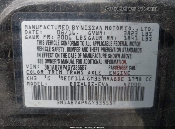 3N1AB7AP4GY335557 2016 NISSAN SENTRA Black ძრავის განყოფილების ხედი