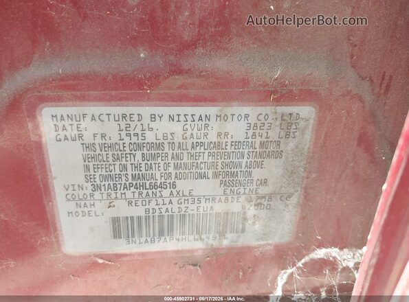 3N1AB7AP4HL664516 2017 NISSAN SENTRA Burgundy Widok komory silnika