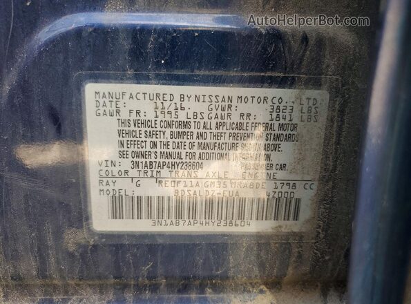 3N1AB7AP4HY238604 2017 NISSAN SENTRA Blue Widok komory silnika