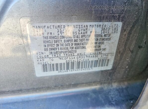 3N1AB7AP4HY240319 2017 NISSAN SENTRA Gray VIN կոդի պիտակի տեսք