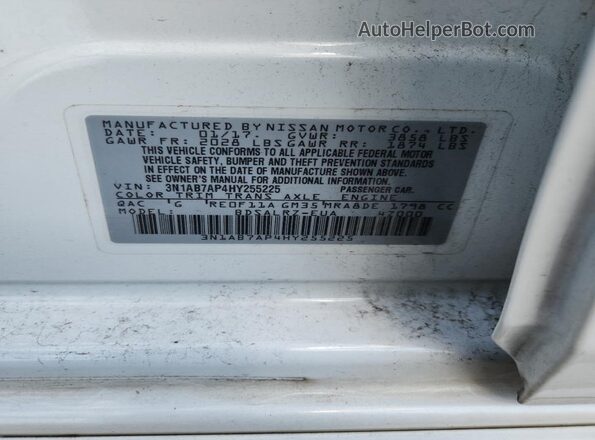 3N1AB7AP4HY255225 2017 NISSAN SENTRA White Widok naklejki z numerem VIN