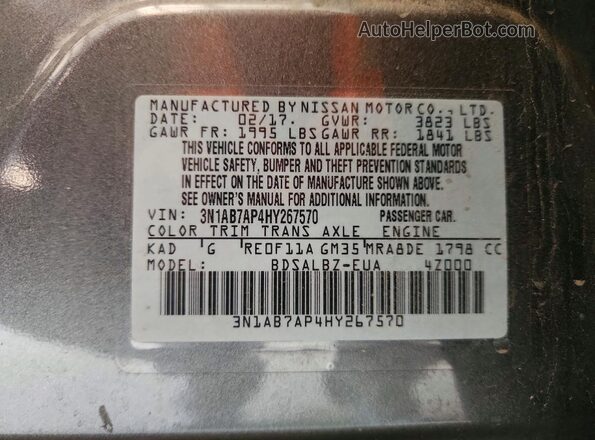 3N1AB7AP4HY267570 2017 NISSAN SENTRA Gray Engine compartment view