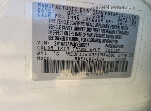3N1AB7AP4HY280237 2017 NISSAN SENTRA White Widok komory silnika