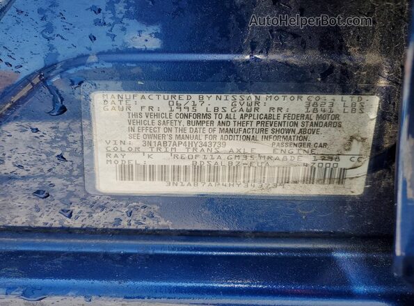 3N1AB7AP4HY343739 2017 NISSAN SENTRA Blue Engine compartment view