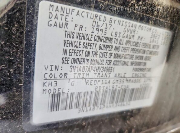 3N1AB7AP4HY348651 2017 NISSAN SENTRA Черный Вид подкапотного пространства
