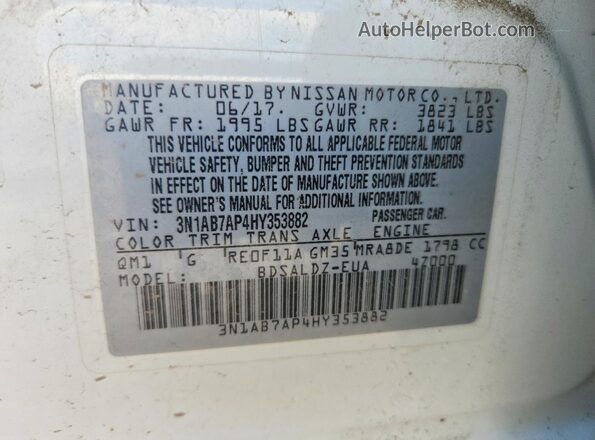 3N1AB7AP4HY353882 2017 NISSAN SENTRA White Engine compartment view