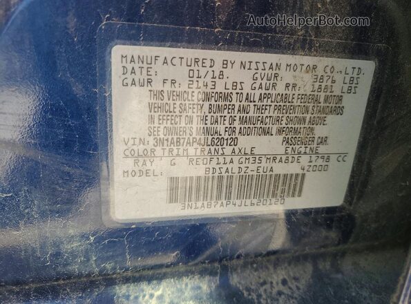 3N1AB7AP4JL620120 2018 NISSAN SENTRA Синий Вид подкапотного пространства