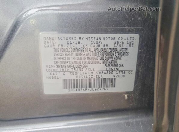 3N1AB7AP4JL624264 2018 NISSAN SENTRA Gray Vista de la etiqueta del VIN