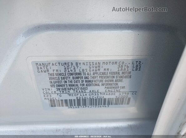 3N1AB7AP4JY216463 2018 NISSAN SENTRA Gray Vista del compartimento del motor
