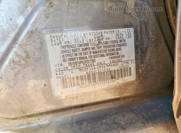 3N1AB7AP4JY221288 2018 NISSAN SENTRA Gray Vista de la etiqueta del VIN