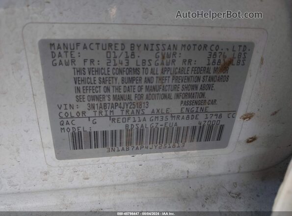 3N1AB7AP4JY251813 2018 NISSAN SENTRA Белый Вид подкапотного пространства