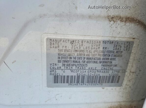 3N1AB7AP4JY252475 2018 NISSAN SENTRA White ძრავის განყოფილების ხედი