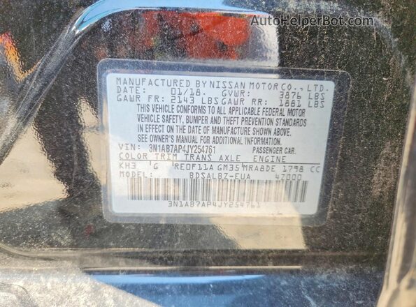 3N1AB7AP4JY254761 2018 NISSAN SENTRA Black ძრავის განყოფილების ხედი