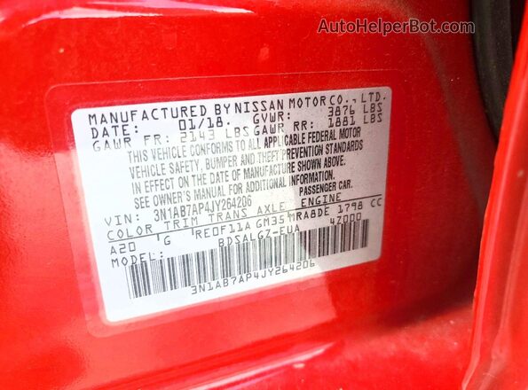 3N1AB7AP4JY264206 2018 NISSAN SENTRA Red Engine compartment view