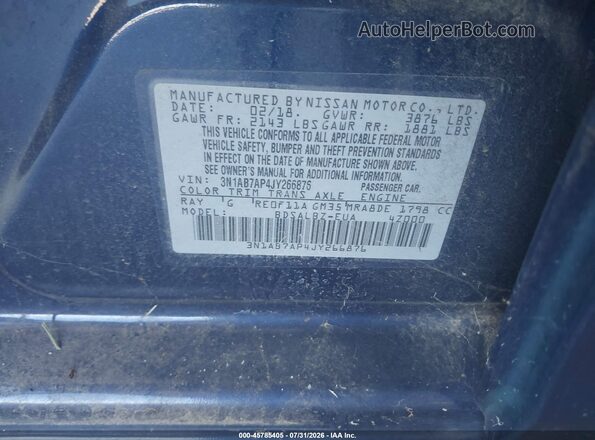 3N1AB7AP4JY266876 2018 NISSAN SENTRA Синий Вид подкапотного пространства