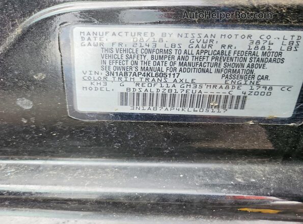 3N1AB7AP4KL605117 2019 NISSAN SENTRA Black Շարժիչի բաժամունքի տեսք