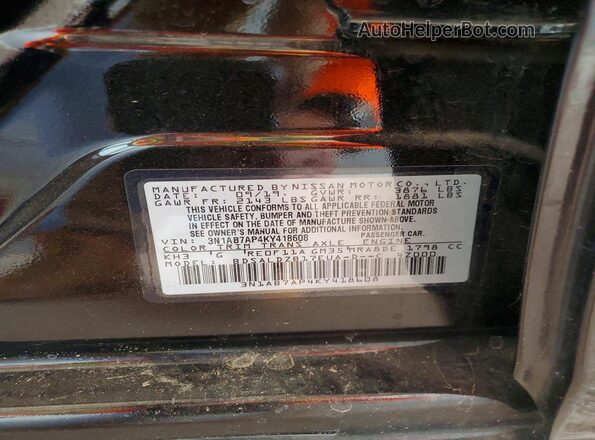 3N1AB7AP4KY418608 2019 NISSAN SENTRA Black 