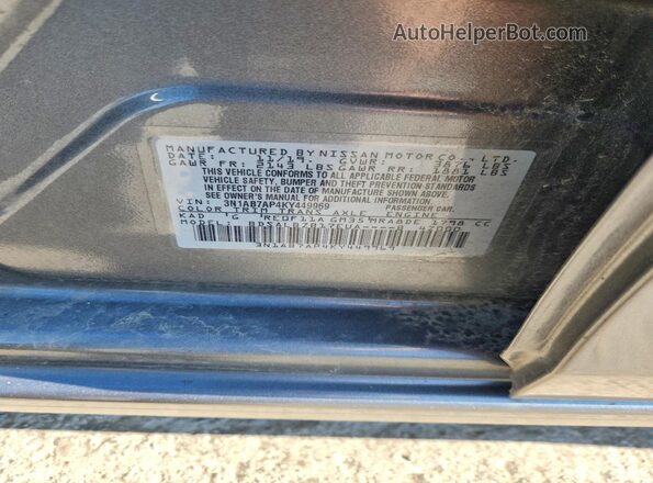 3N1AB7AP4KY449969 2019 NISSAN SENTRA Silver VIN sticker view