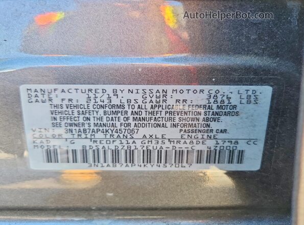3N1AB7AP4KY457067 2019 NISSAN SENTRA Silver Engine compartment view
