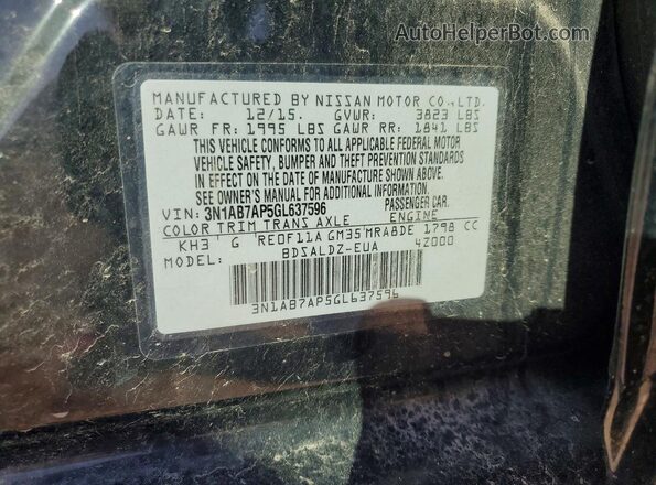 3N1AB7AP5GL637596 2016 NISSAN SENTRA Black 