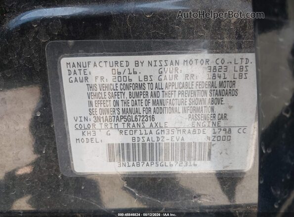 3N1AB7AP5GL672316 2016 NISSAN SENTRA Black ძრავის განყოფილების ხედი