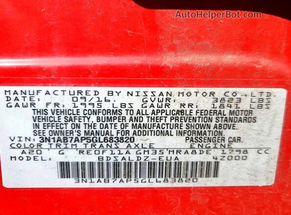 3N1AB7AP5GL683820 2016 NISSAN SENTRA Red Engine compartment view