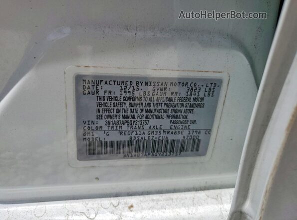 3N1AB7AP5GY213757 2016 NISSAN SENTRA White Widok komory silnika