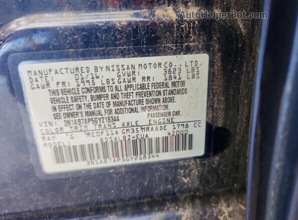 3N1AB7AP5GY218344 2016 NISSAN SENTRA Blue Vista del compartimento del motor