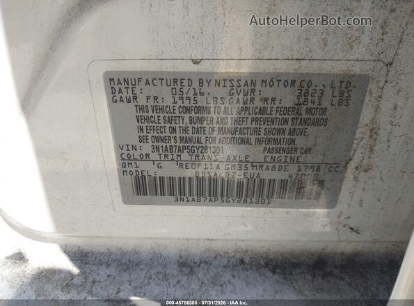 3N1AB7AP5GY281301 2016 NISSAN SENTRA White ძრავის განყოფილების ხედი
