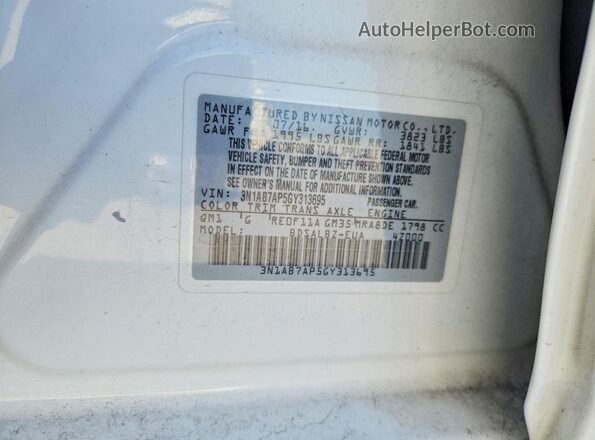 3N1AB7AP5GY313695 2016 NISSAN SENTRA White VIN կոդի պիտակի տեսք