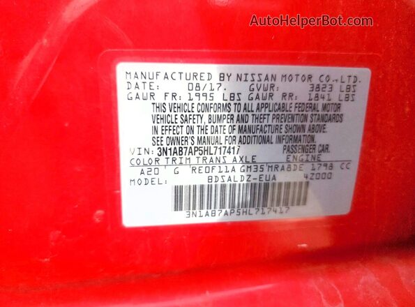 3N1AB7AP5HL717417 2017 NISSAN SENTRA Красный Вид подкапотного пространства