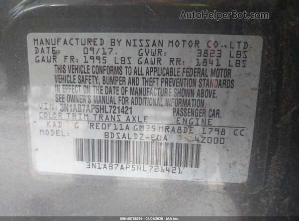 3N1AB7AP5HL721421 2017 NISSAN SENTRA Gray Engine compartment view