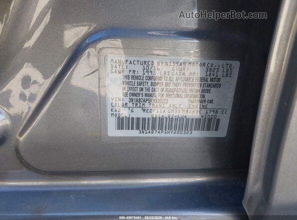 3N1AB7AP5HY220323 2017 NISSAN SENTRA Gray ძრავის განყოფილების ხედი