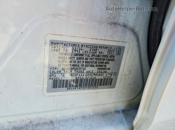 3N1AB7AP5HY227191 2017 NISSAN SENTRA White Widok naklejki z numerem VIN