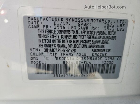 3N1AB7AP5HY261728 2017 NISSAN SENTRA White ძრავის განყოფილების ხედი