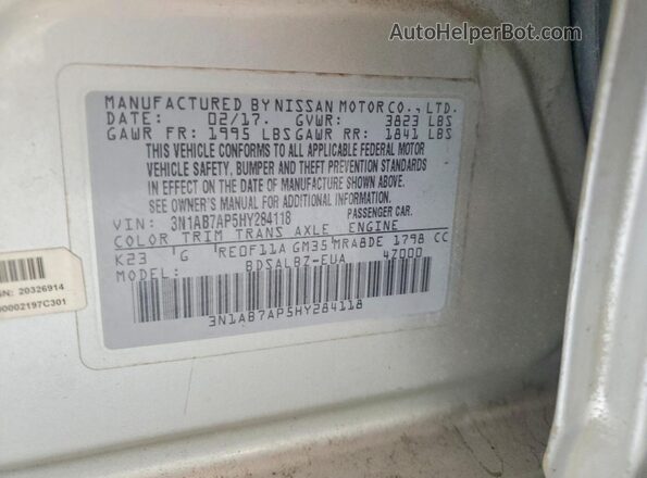3N1AB7AP5HY284118 2017 NISSAN SENTRA Silver Vista de la etiqueta del VIN