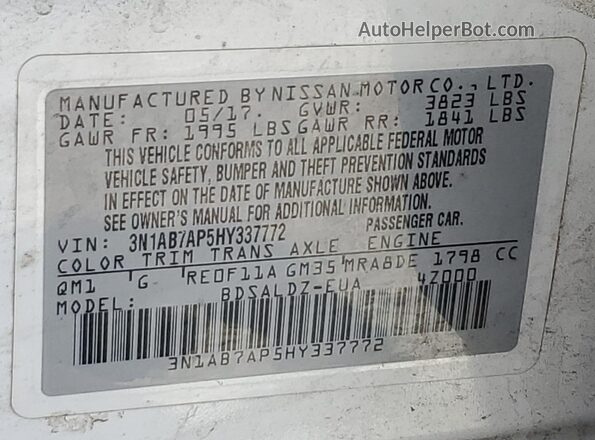 3N1AB7AP5HY337772 2017 NISSAN SENTRA White Вид підкапотного простору