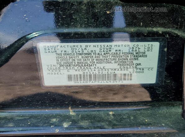 3N1AB7AP5JL643471 2018 NISSAN SENTRA Black Вид наклейки з VIN-кодом