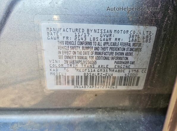 3N1AB7AP5JY234065 2018 NISSAN SENTRA Gray Շարժիչի բաժամունքի տեսք