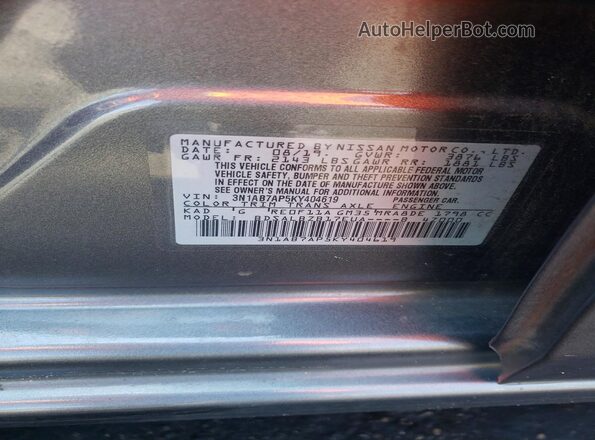 3N1AB7AP5KY404619 2019 NISSAN SENTRA Gray VIN sticker view
