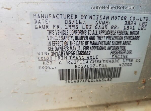 3N1AB7AP6GL665682 2016 NISSAN SENTRA Silver Engine compartment view