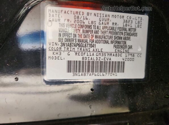 3N1AB7AP6GL677041 2016 NISSAN SENTRA Black ძრავის განყოფილების ხედი
